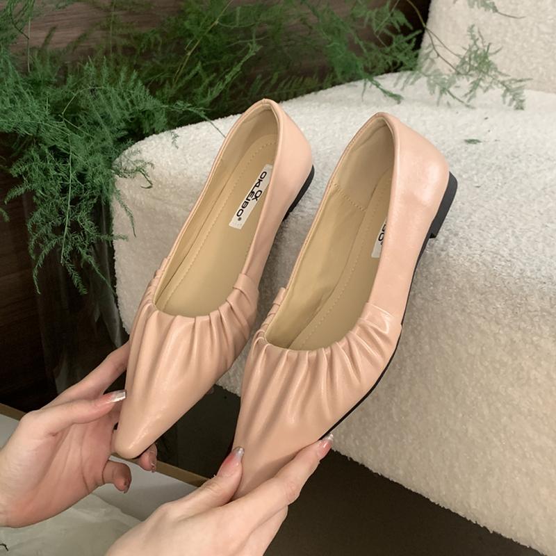 Fashion SUOJIALUN Spring New Brand Women Flat Shoes Fashion Pleated Ladies Elegant Boat Shoes Pointed Toe Shallow Slip On Single Shoes