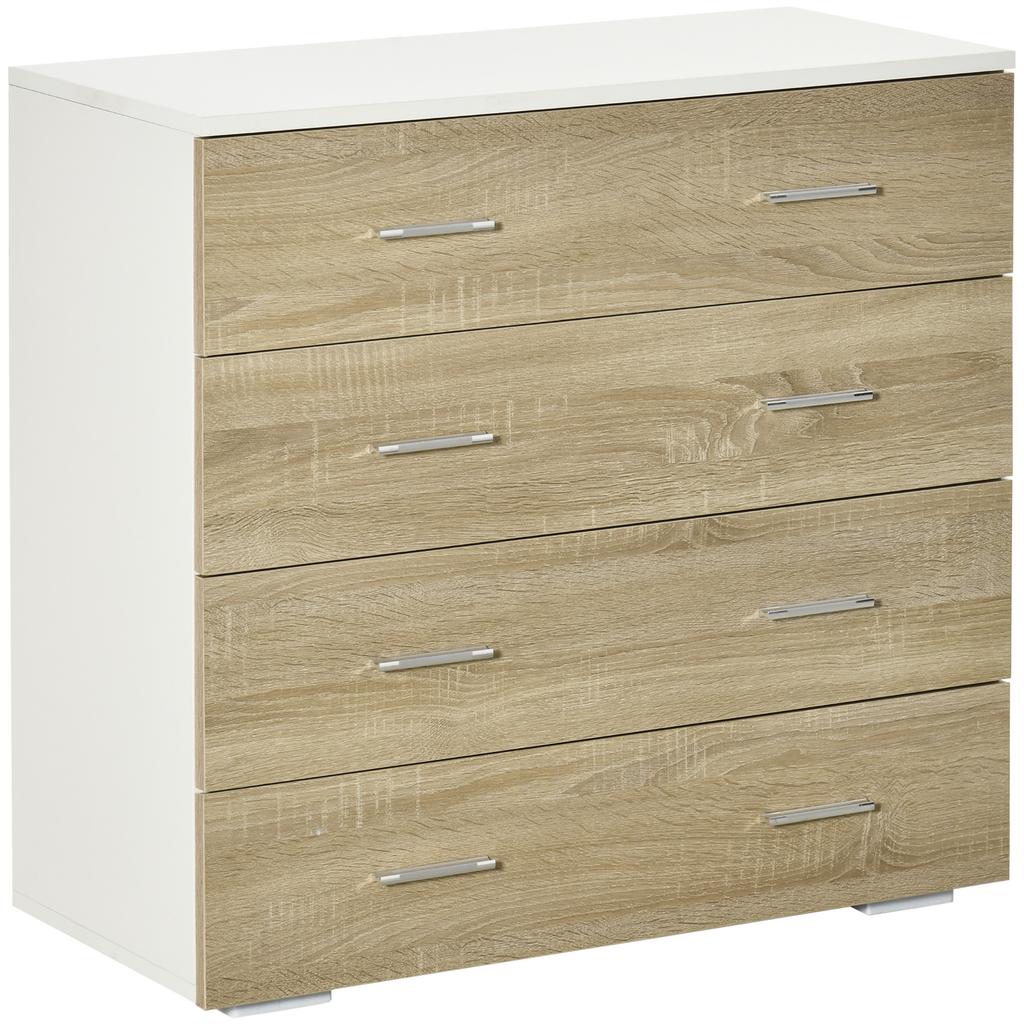 Chest of Drawers Storage Cabinet Contemporary Style 4 Drawers 76 x 35 x 72 cm White and Wood Color