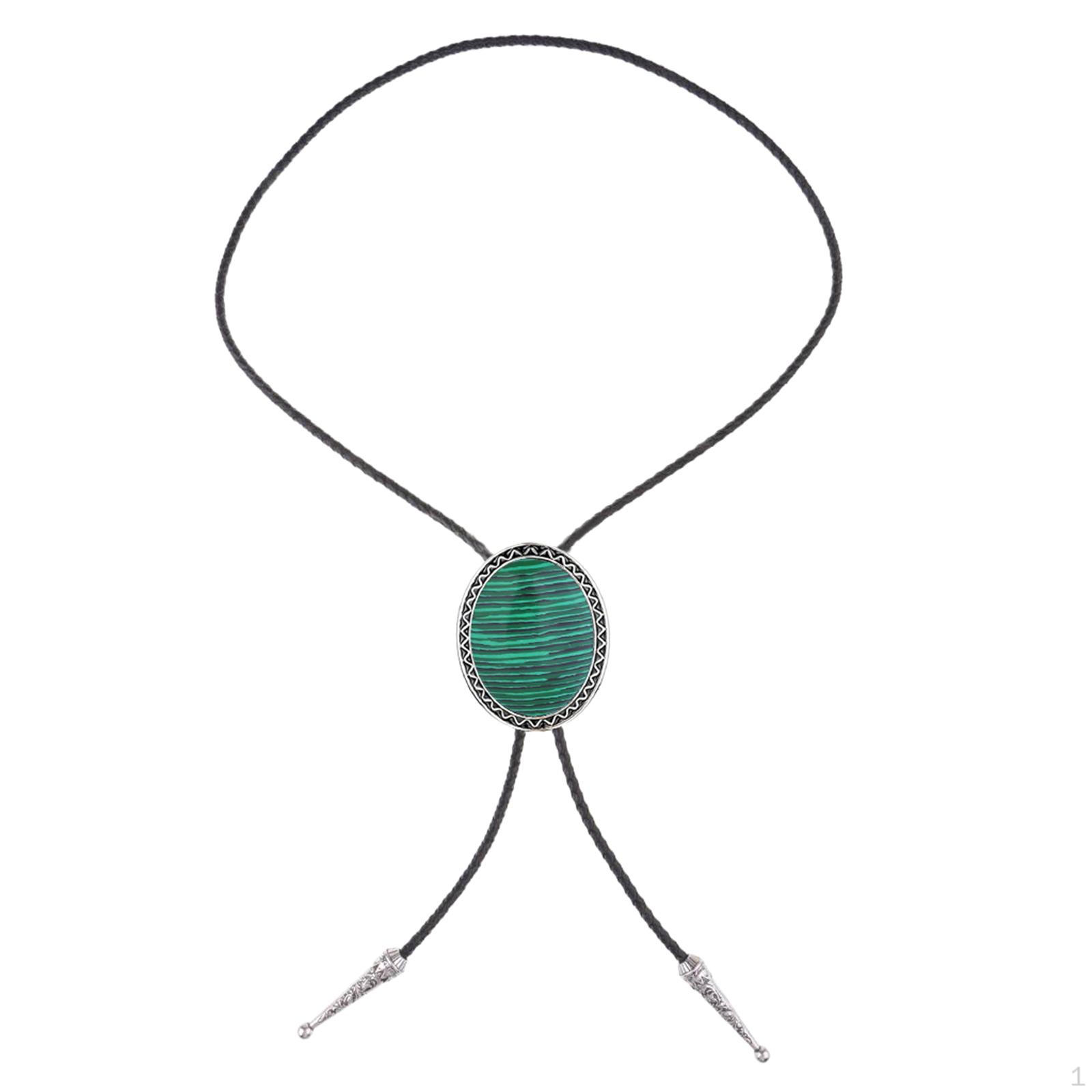 Retro Bolo Tie Necktie Necklace, Adjustable Western Cowboy Rodeo Gift Oval American Costume PU зелёный