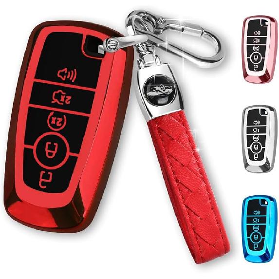 For Ford Key Fob Cover With Keychain,Car Key Case Shell Protector Holder 5 Buttons For Ford Explorer Fusion Escape Edge Expedition Mustang F150 F250