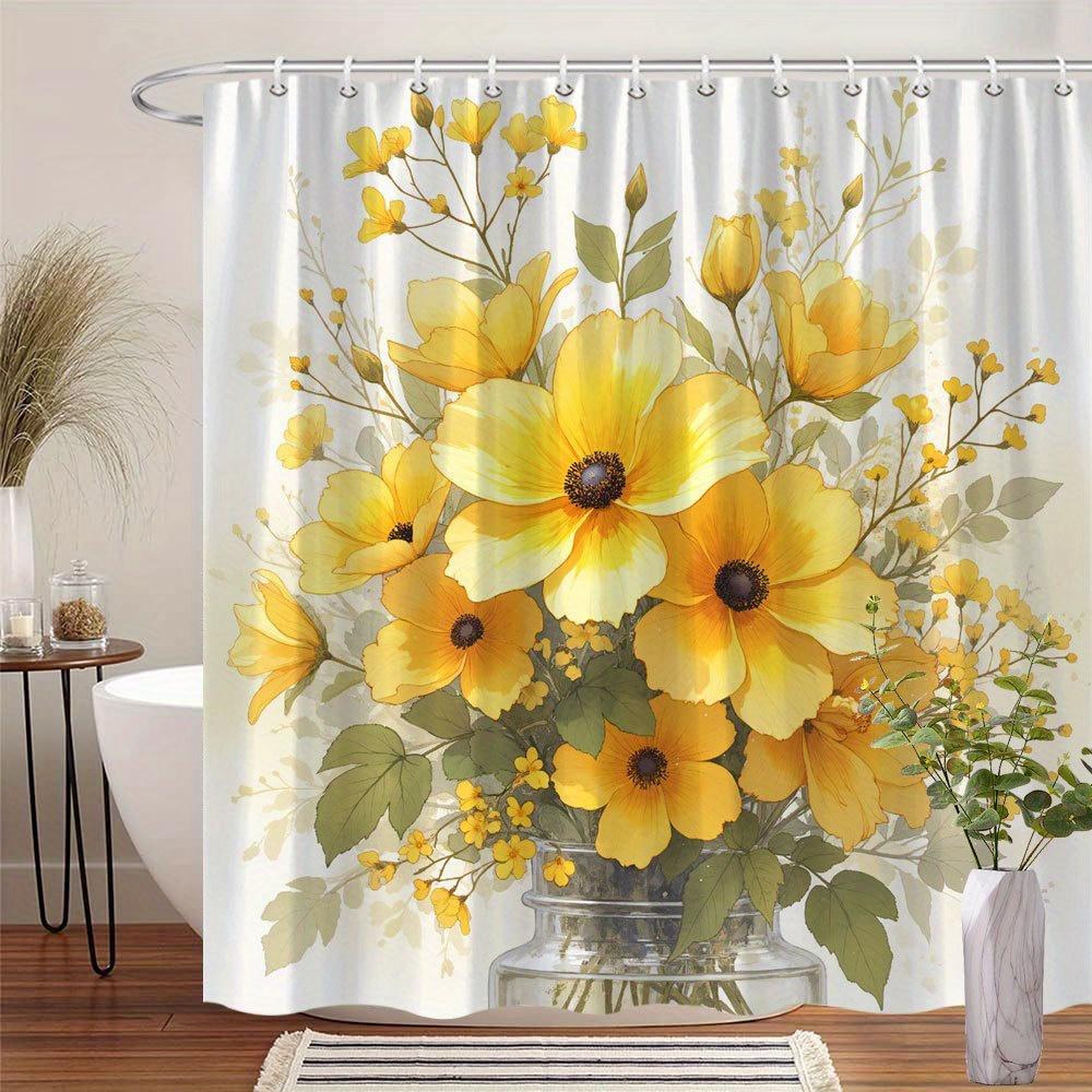 Monika Chen 1 Fresh Sunflower Bouquet Shower Curtain - Soft Digital Illustration, Machine Washable Polyester Fabric With Hooks