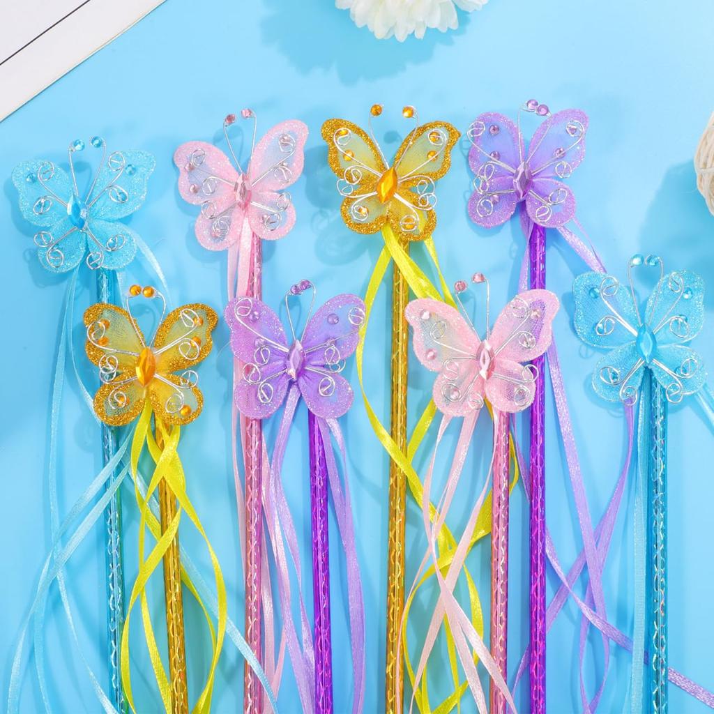 iplusmile Set of 8 Butterfly Fairy Lightweight Magic Pretend Costume Accessories Wands, 28cm, Plastic, Kids' Wands, Play, Parties,