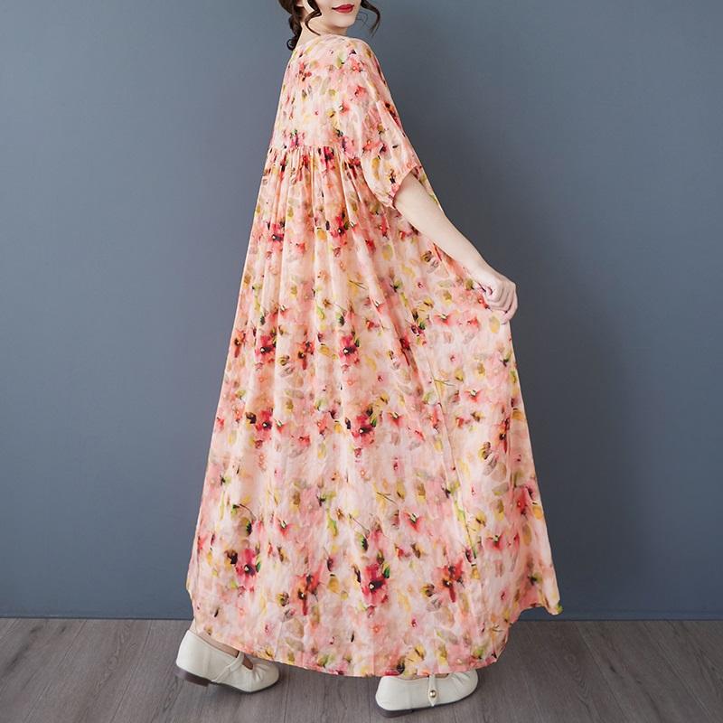 Kortermet Plus size bomull vintage floral nytt i kjoler for kvinner uformell løs lang sommerkjole