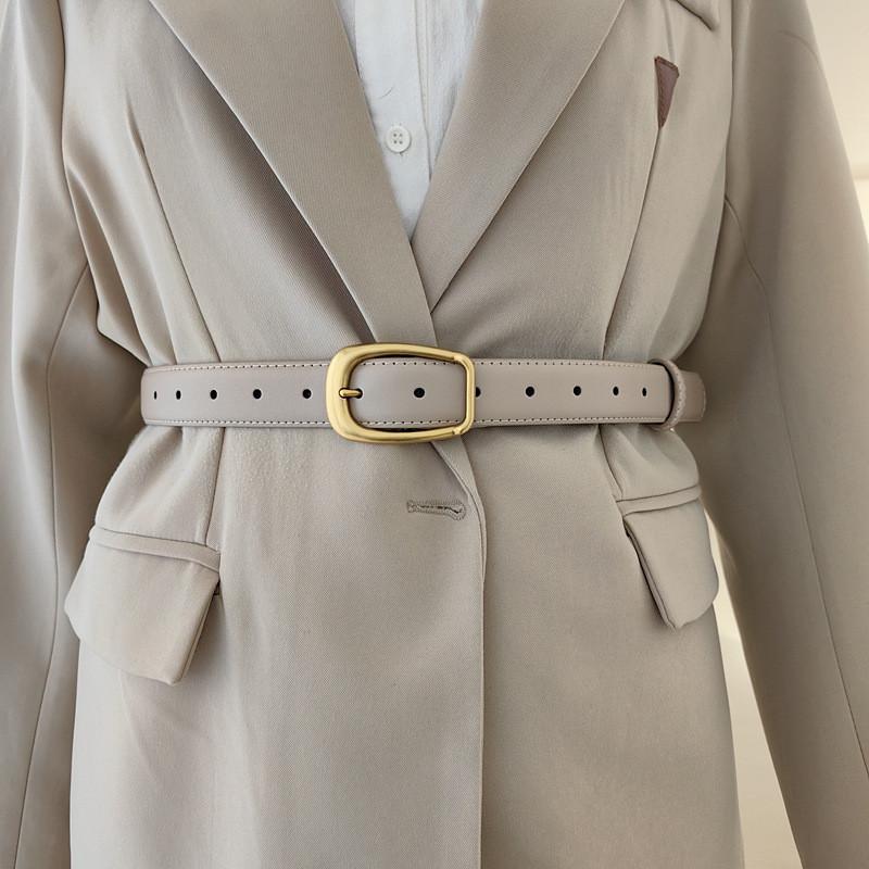 Simple Twoply Leather Belt With Alloy Fastener For Casual Office Wear