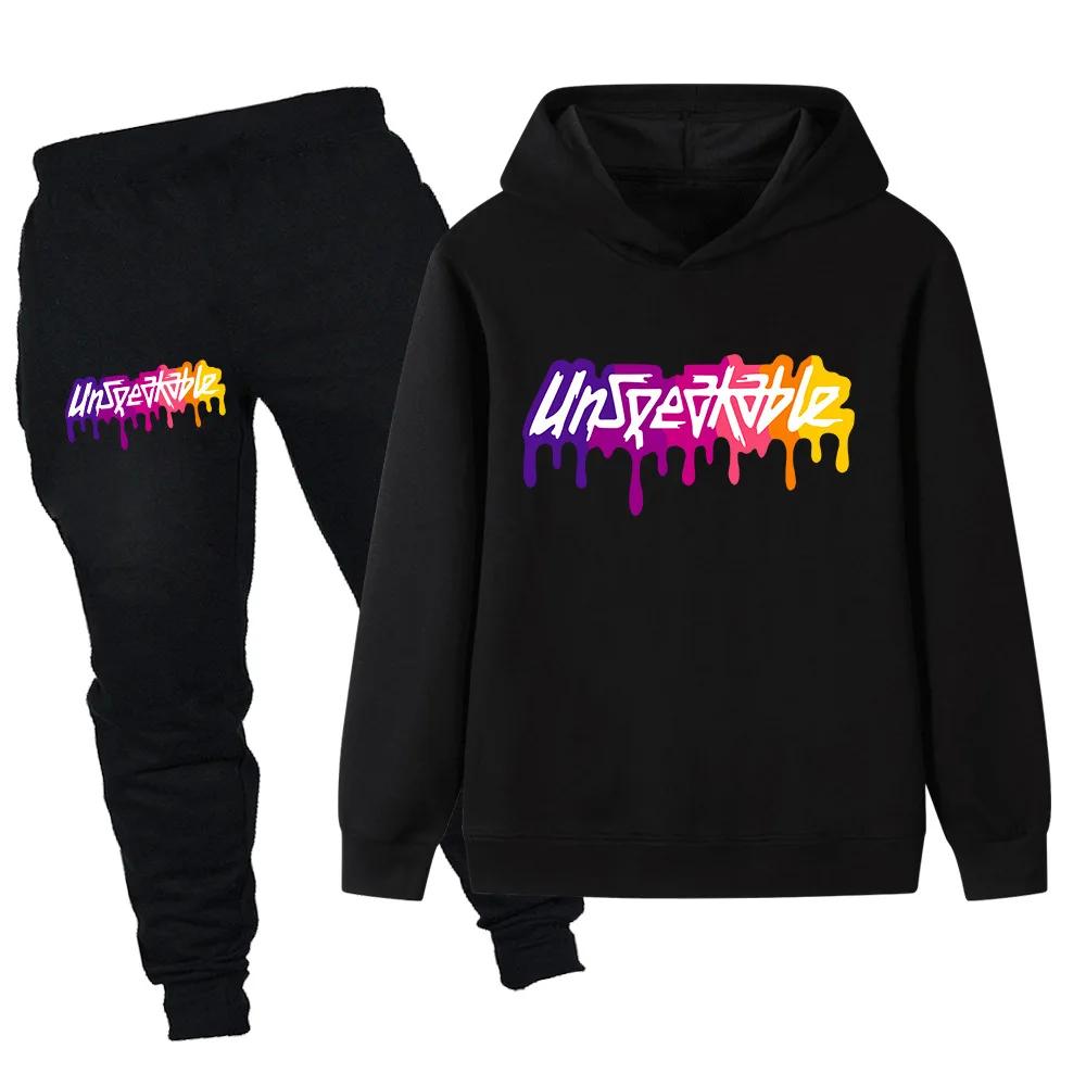 Colorful letter printed autumn warm hooded top+sports pants for girls and boys outdoor casual suit