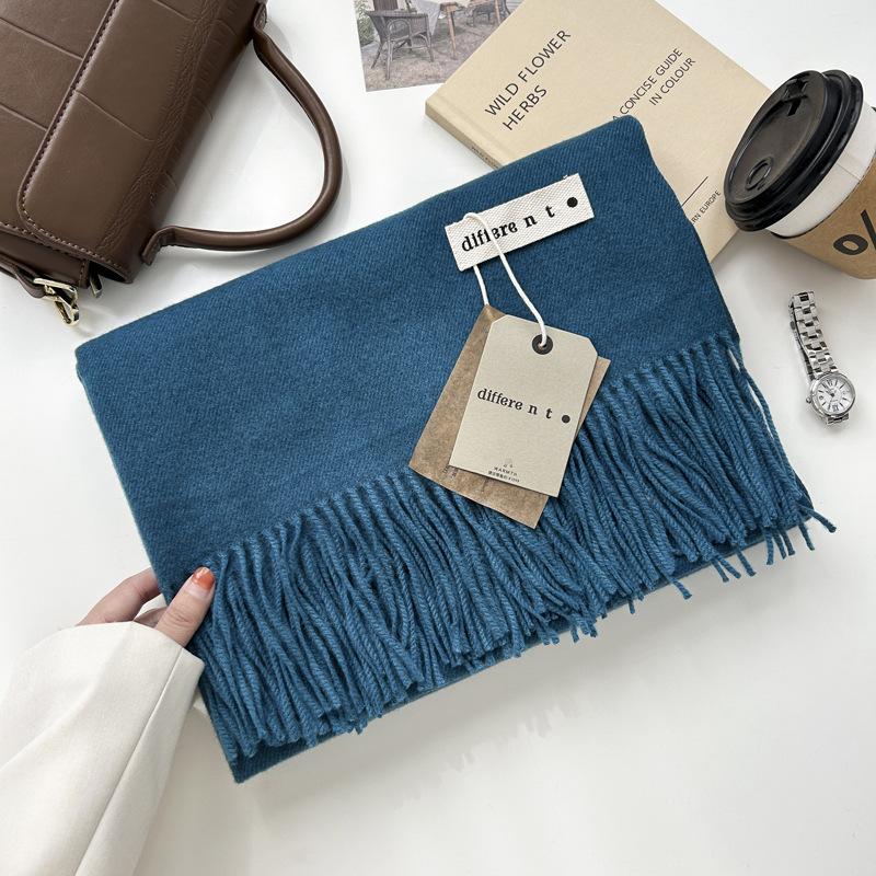 300G Jednolity Kolor Imitacja Kaszmiru Szalik Damski Zimowy Premium, Szal Z Kaszmiru Z Frędzlami