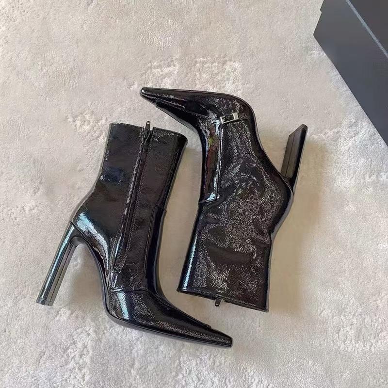 Fashion Ins style Fashion Patent Leather Zip Women Ankle Booties Autumn Winter Elegant Pointed toe High heels Chelsea Short Boots Shoes