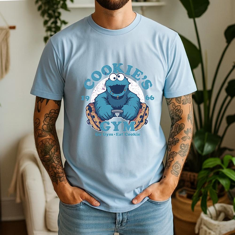 2026 Summer 100 Cotton CookieS Gym Graphic Oversized Tee Cookie Monster 1966 Retro Funny Cartoon Themed Short Sleeve