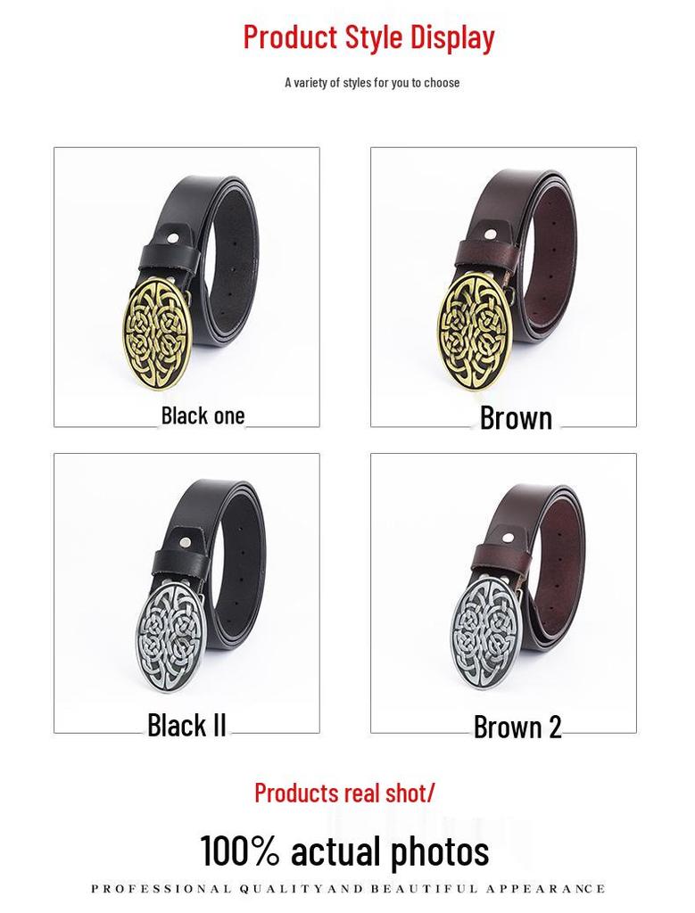 Stylish Men's Retro Full Grain Cowhide Belt with Smooth Buckle