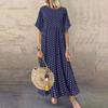 Summer Maxi Dress Women Casual Short Sleeve Crew Neck Long Beach Sundress Dot Print Pleated Swing Dress