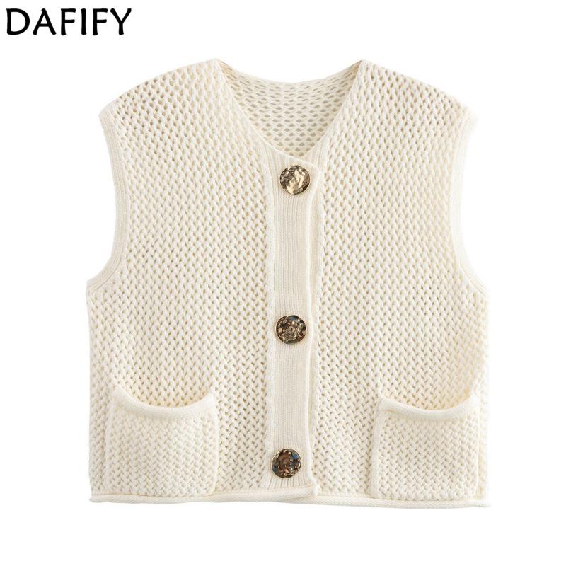 DAFIFY Damen Mode Lässig Frühling Herbst Einfarbige Druck Ärmellos V-Ausschnitt Pullover