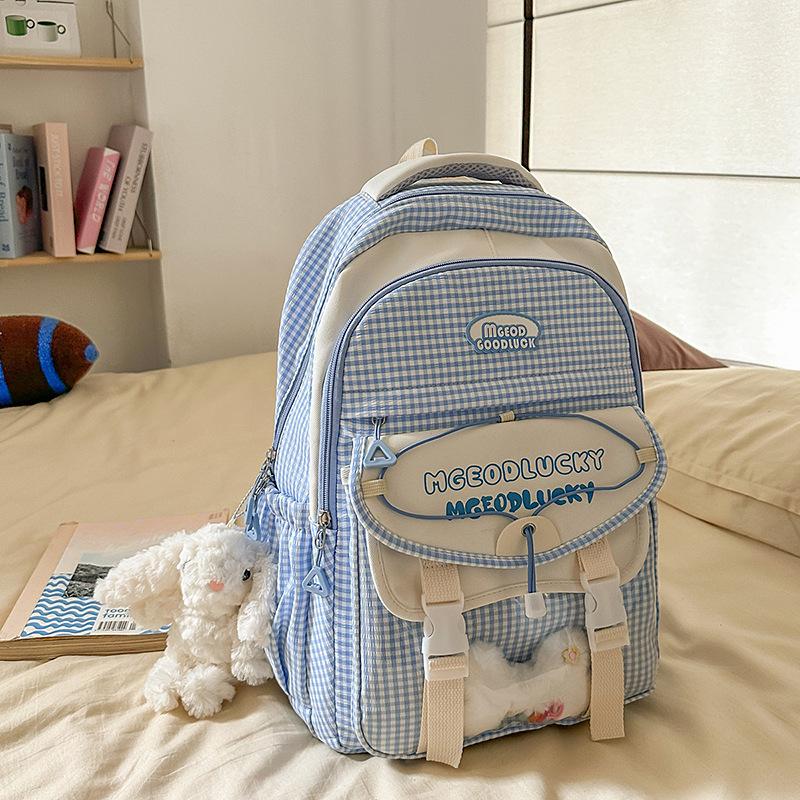 New high-value college style, fresh and sweet plaid backpack, large-capacity backpack for junior high school students