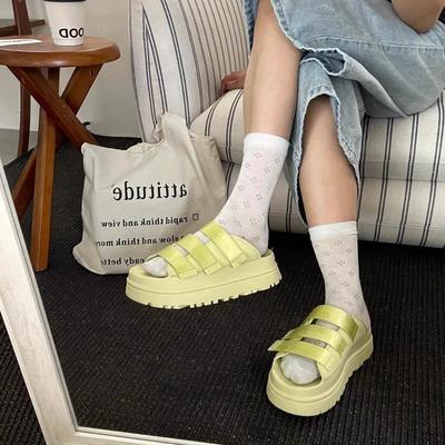 2025 Summer New Dazzling Gold Velcro Thick-bottomed Cool Slippers Women Wear Solid Color Casual Versatile One-word Slippers Women