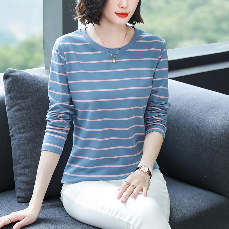 Women's Loose Pure Cotton Long-Sleeve T-Shirt for Spring & Autumn - Fashionable Top for Middle-Aged Moms