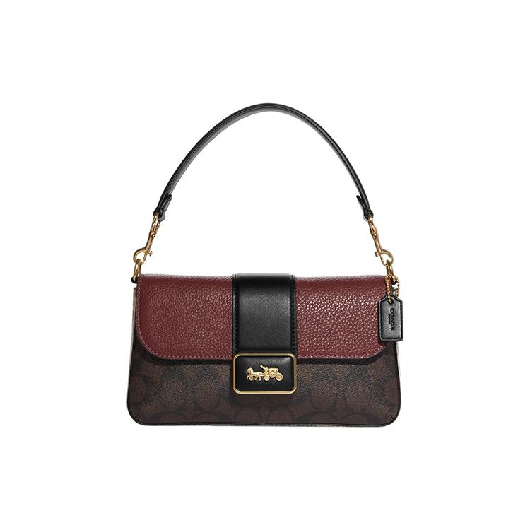 

Coach Grace 22 Flap Closure Detachable Chain Strap Leather Shoulder Bag Women Shoulder Bag Red-Brown Black CC033-IMOSN Basic Set (Bag+Dust Bag)