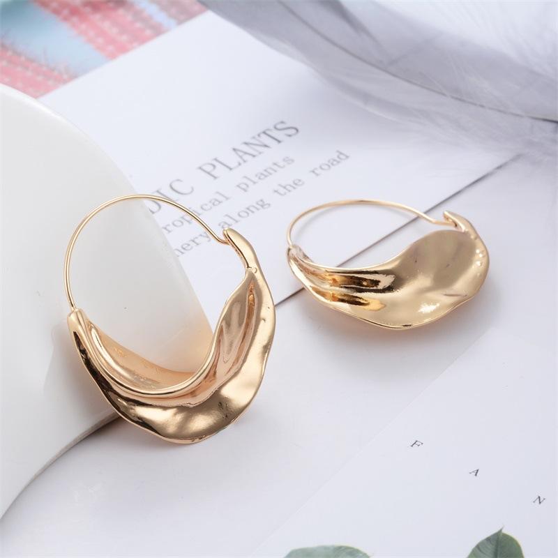 Gold Plated Twisted Leaf Hoop Earrings, Modern Abstract Sculptural Drop Hoops for Women
