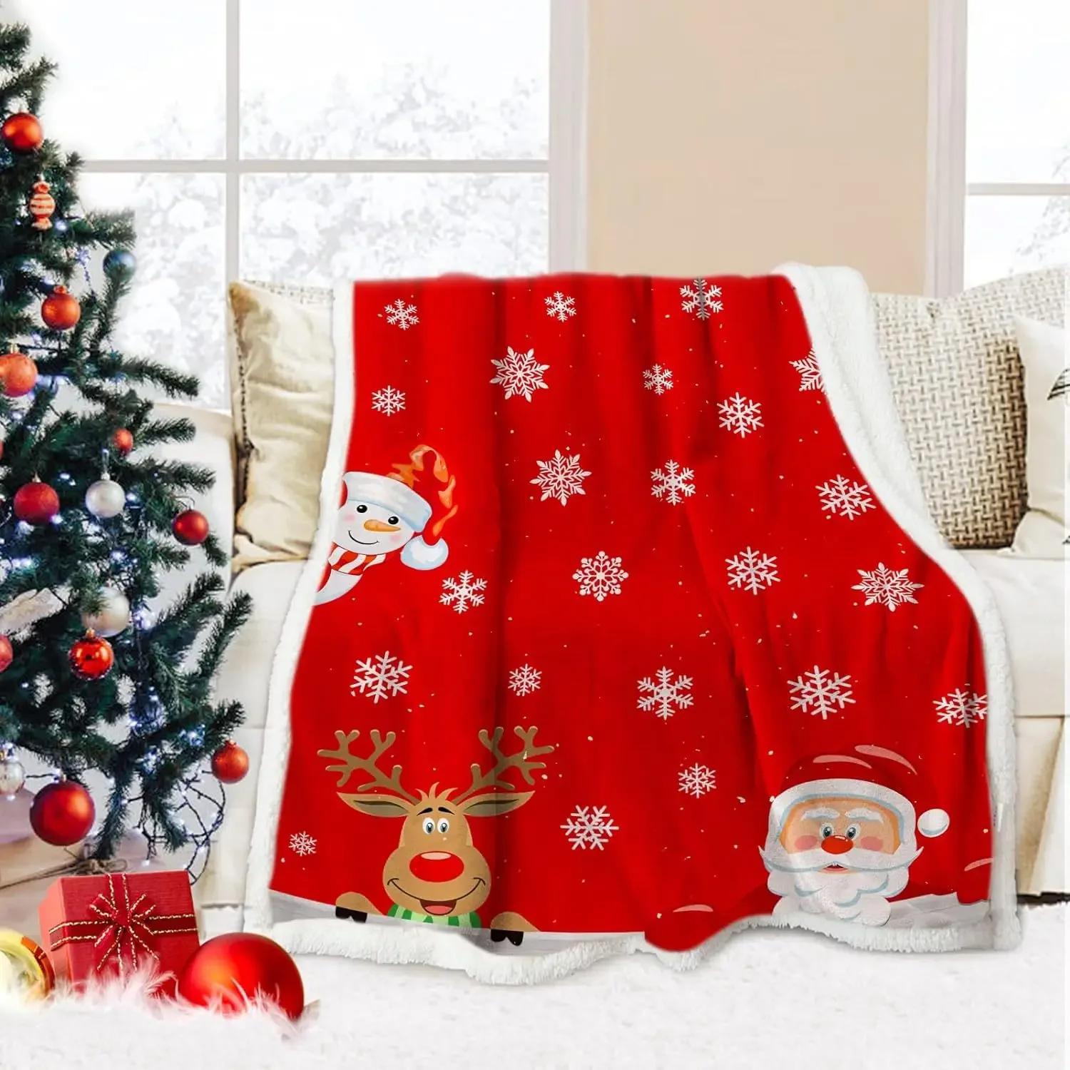 

Christmas Throw Blanket Holiday Christmas Reindeer Snowflakes Fleece Blanket Plush Winter Cabin Throw For Winter Bedding Couch 70x100cm 1pcs