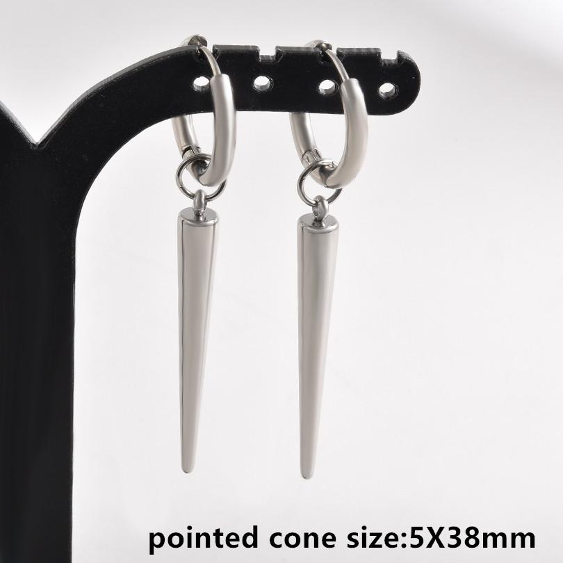 Nicht verblassend Unterschiedliche Länge Spitzkegel Hängeohrringe Edelstahl Runde Creolen für Damen Herren Schmuck Ohrpiercing Geschenk