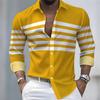 Spring/Autumn New Arrival Men's Striped Long-Sleeve Shirt - European and American Style Casual Lapel Slim Fit