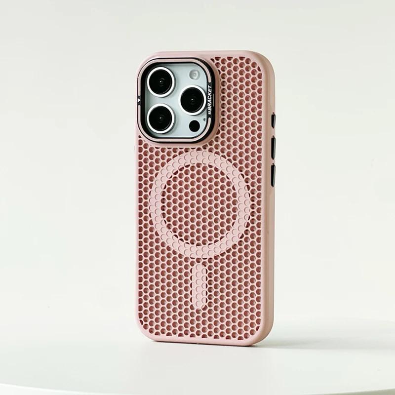 Honeycomb Grid Mesh Cooling for Magsafe Case for 16 17 Pro Max 15 14 13 12 11 Alloy Lens Bracket Wireless Charging Cover