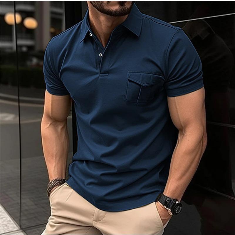 New Men's Polo Shirt with Pocket Men's T-Shirt Sports Short-Sleeved Top