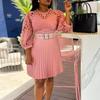 Summer 2023 Plus Size Women's Fashion: Loose Casual Tie-Up Pleated Dress in European and American Styles