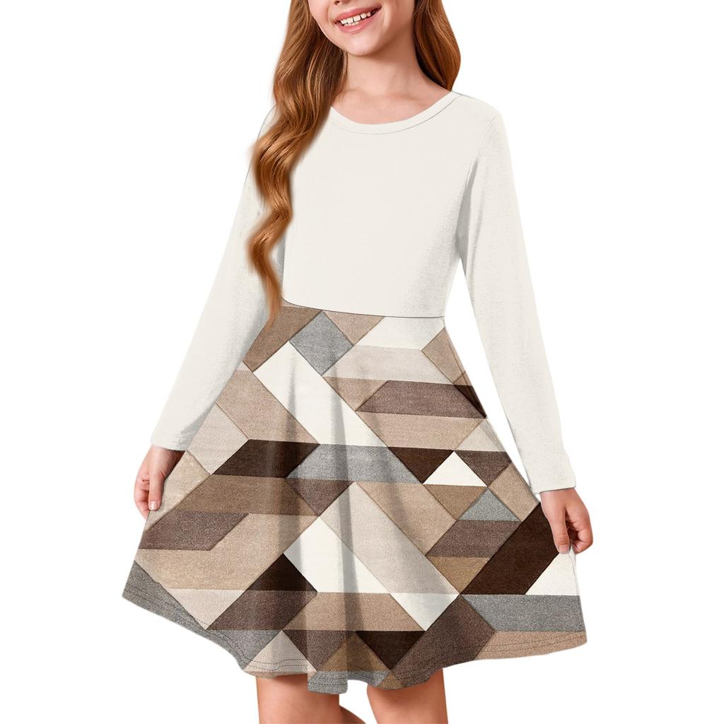 Girls' Summer Princess Dress - Long Sleeve A-Line T-Shirt Dress
