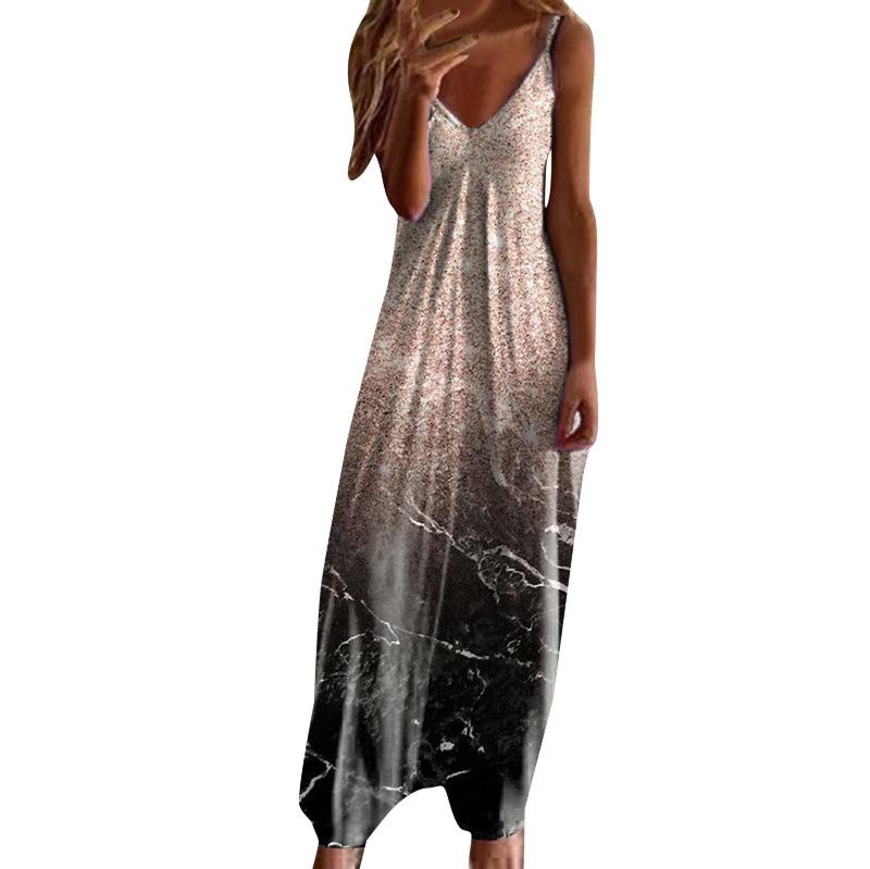 Women's Plus Size V-Neck Spaghetti Strap Long Dress - European & American Style