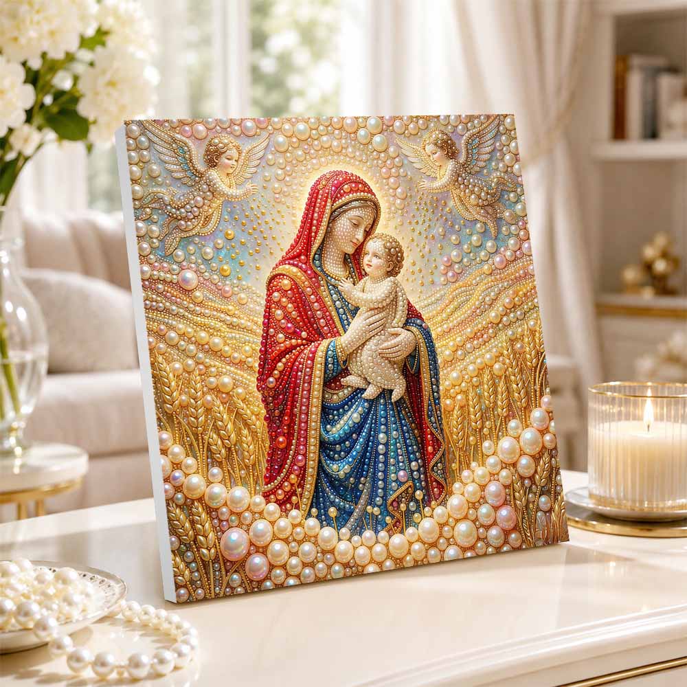 Pearl Painting 5D DIY Decorative Painting. Holy Mother and Angels Art. Elegant Birthday Gift. Handmade Craft Painting