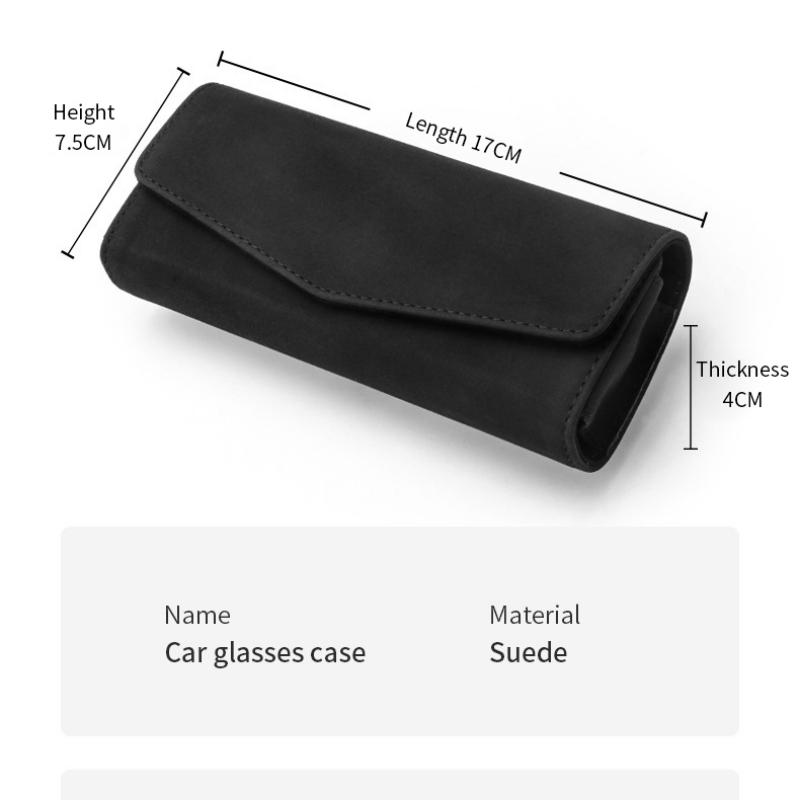 Car Sun Visor Sunglasses Case Clip Hanger Fastener Sunglasses Holder Suede PU Leather Card Ticket Storage Box Eyeglasses Holder