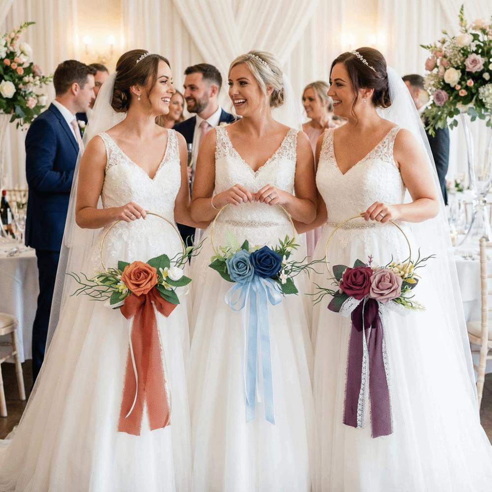 Handheld Wedding Gold Hoop Bouquet Elegant Bridesmaid Floral Hoop Wreath  Anniversary Celebrations