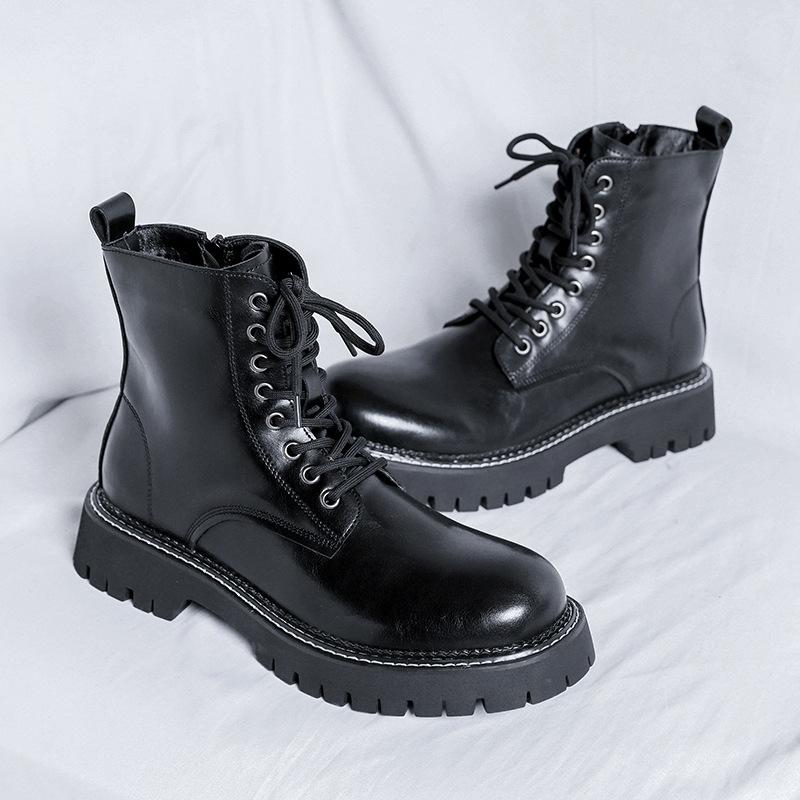 

British style Martin boots men s spring casual help versatile black youth short boots Korean version trend boots 68005-R 38 чёрный
