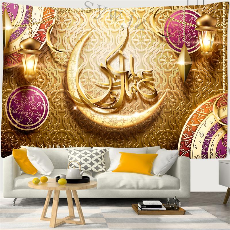 Eid Mubarak Prayer Room Background Tapestry Moon Stars Wall Hanging Art Ramadan Festival Muslim Home Decor Wall Hanging Cloth