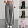 Pantalones de Mujer Tiro Bajo Cierre de Cremallera y Botón Rectos Pierna Ancha Pantalones Largos con Bolsillos Color Sólido Acanalados Pantalones de Ocio