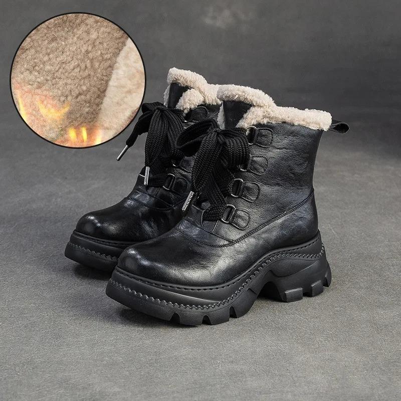 

Johnature Classic Retro Plush Warm Versatile Short Boots Genuine Leather Thick Soled Women s Shoes 40 чорний