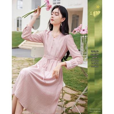 Sisui Nianhua Dámské elegantní midi šaty s dlouhým rukávem