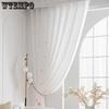 WTEMPO 2PCS Semi Shading Window Screen Living Room Bedroom Balcony Finished Curtains Cheap Sun Protection Thickened White Gauze Curtains