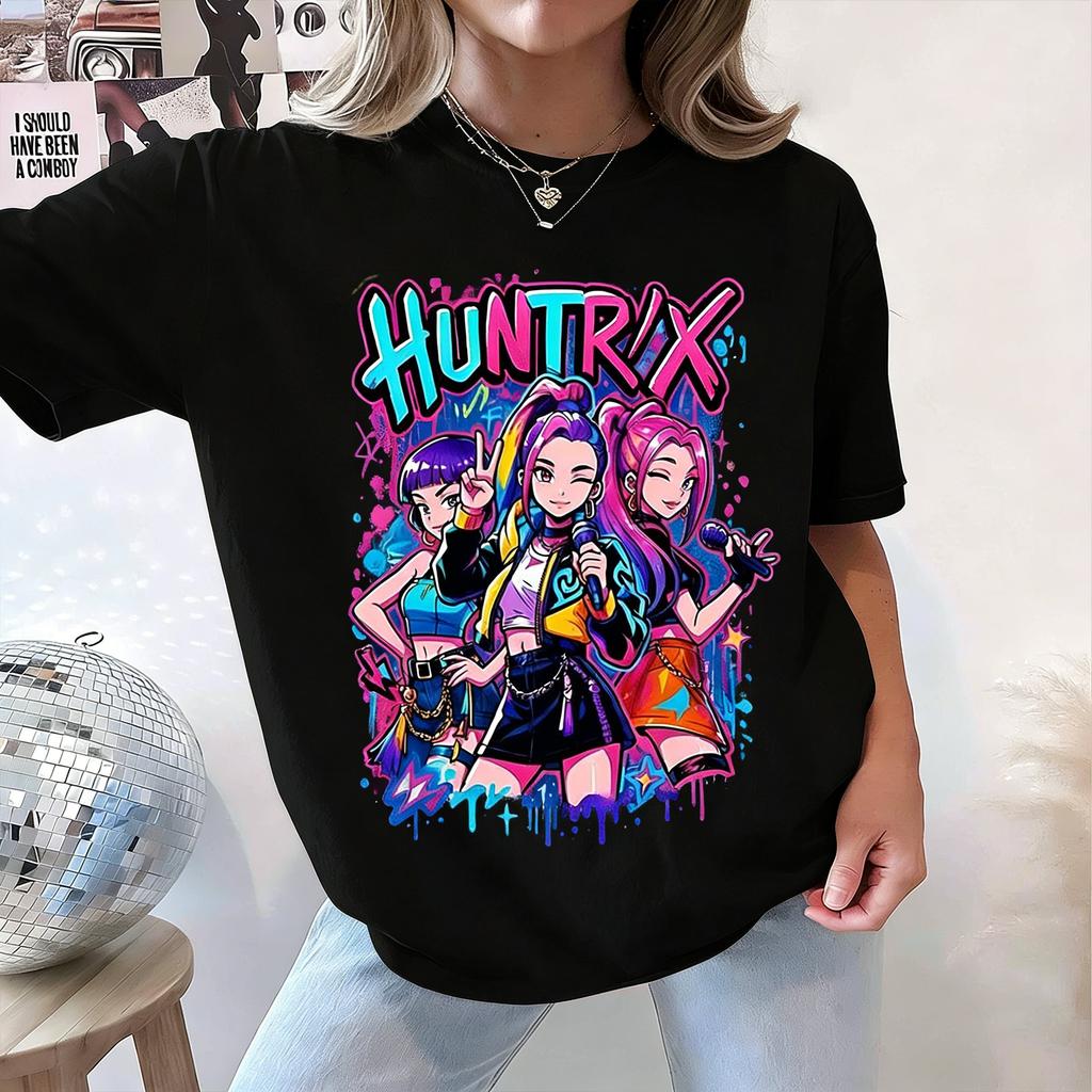 2026 Summer Kpop Demon Hunter Loose Anime Short Sleeve T-Shirt Street Trendy Pattern Printed Casual Top