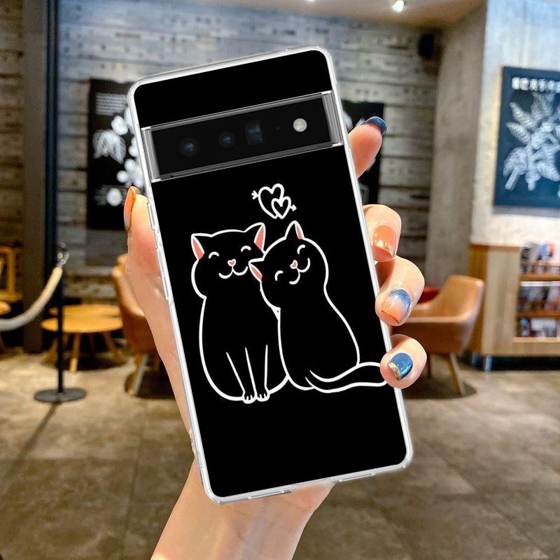 Phone Case Cover for Google Pixel 9 8 7 6 5 4 4XL 7A 6A 5A 4A 3A Pro XL 5G Transparent Soft TPU Shell Cute Line Cat Pattern Bags