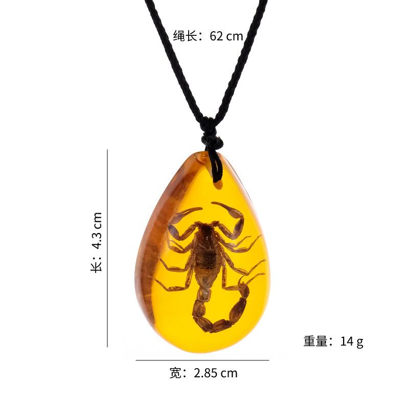 1 Pc Large Water Droplet Amber Pendant, Animal Fossil Insect Scorpion Necklace, Personalized Sweater Chain For Women