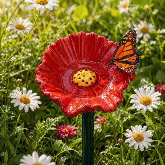 Stazione di abbeveraggio per api, Bagnetto per api da giardino, Mangiatoia d'acqua per api con design floreale, Ciotola colorata per bagno api e farfalle per decorazione esterna di giardino e cortile