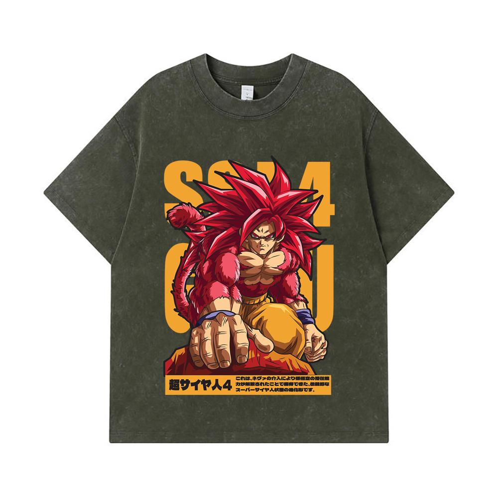 

275 GSM Washed T-shirts 100% Cotton Dragon Ball V42 Goku SSJ4 Print Unisex Heavy Cotton T Shirt S армия зеленый