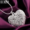 DOTEFFIL 925 Silver 18-30 Inch Carved Heart Pendant Snake Chain Necklace For Women Fashion Wedding Party Charm Jewelry