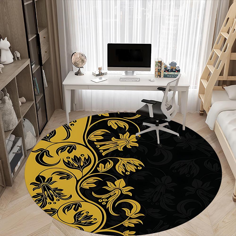 1pc Floral Pattern Office Round Area Rug, Indoor Mat Suitable ForOffice, Under Office Chairs Bedroom Living Room Home Decor, Room Deco 034
