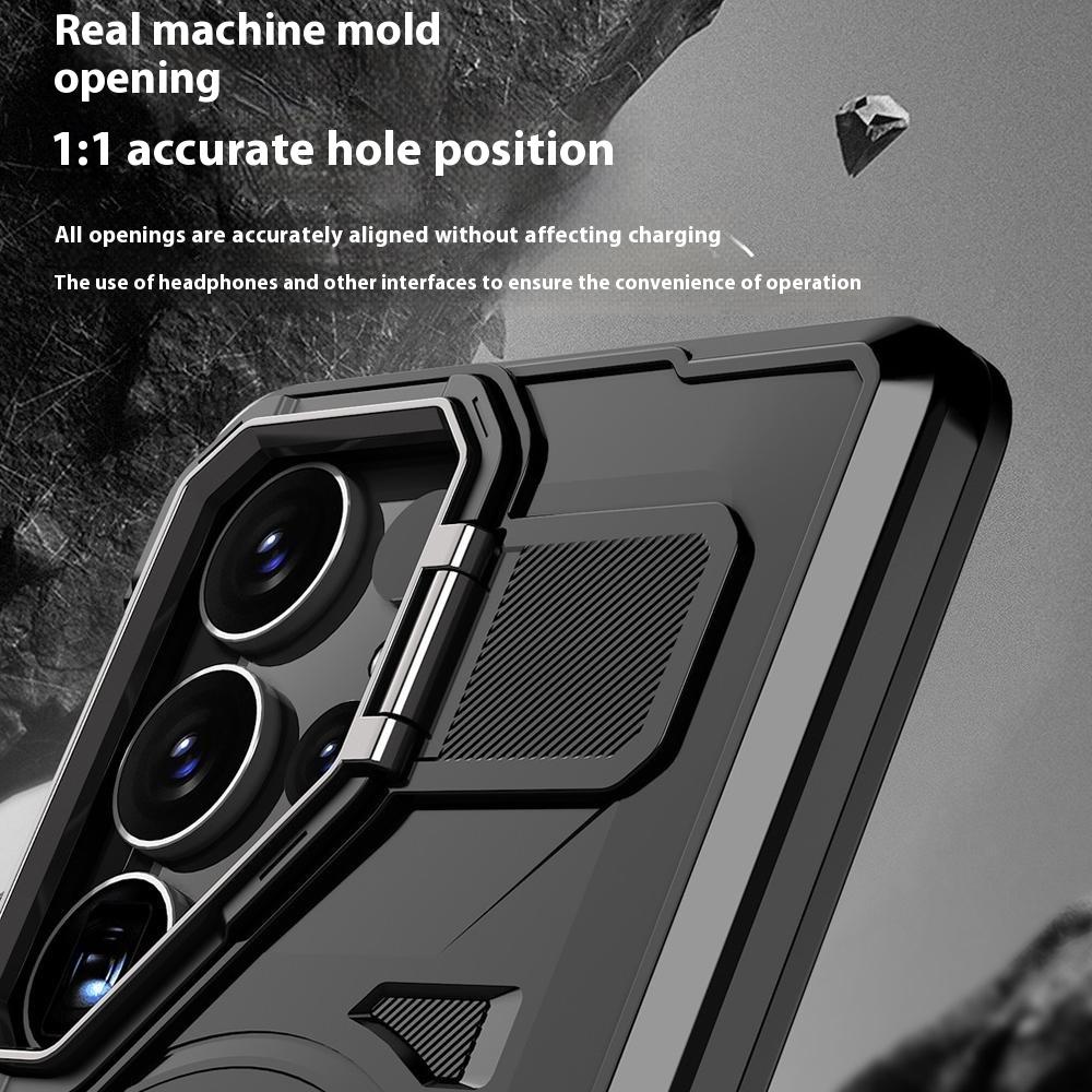 For Samsung Galaxy S25 Ultra Case Compatible with MagSafe Hollow Lens Frame Kickstand PC+TPU Phone Cover