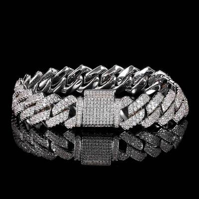 European and American Hip-hop Bracelet 14mm Diamond Cuban Chain Micro-inlaid Zircon Bracelet Tide Brand Bar Men's Bracelet