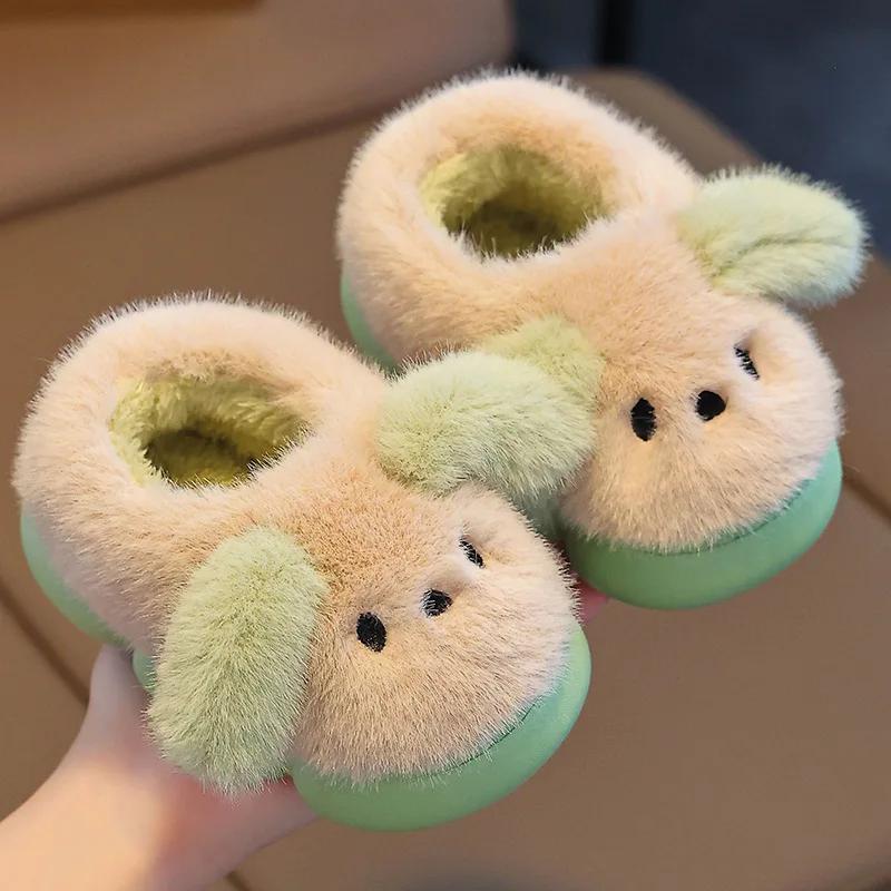 New Home Cotton Slippers Winter Warmth Girl Shoe Comfort Non Slip Boy Shoes Cute Thick Cotton Shoe Plush Bag Heel Simple Slipper