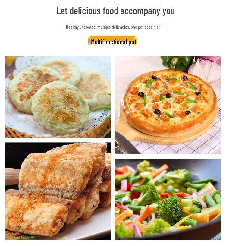 Non-Stick Cast Iron Flat-Bottom Wok - Gas Stove Compatible Pancake and Steak Frying Pan