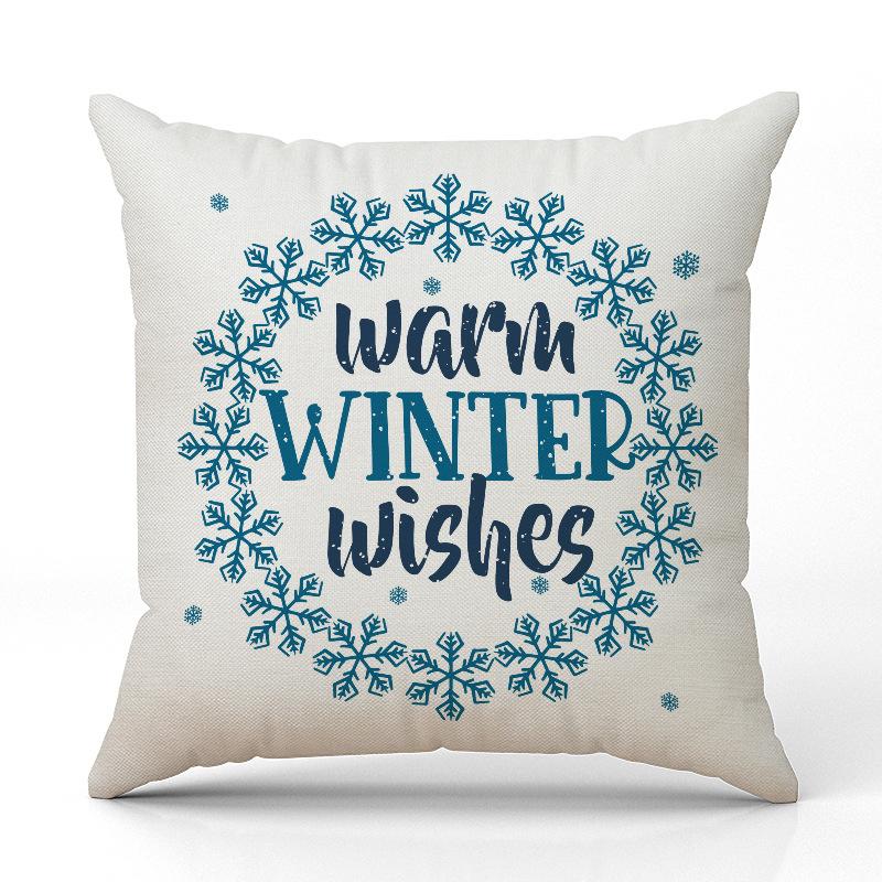 New Blue Plaid Christmas Pillowcase Linen Print Pillowcase Festive Room Sofa Decoration Cushion Cover