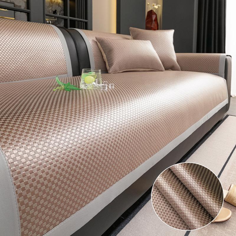 

Summer New Light Luxury Ice Rattan Mat Sofa Cushion Cover Cloth Summer Ice Silk Mat Fixed Non-Slip Seat Cushion 70*70cm